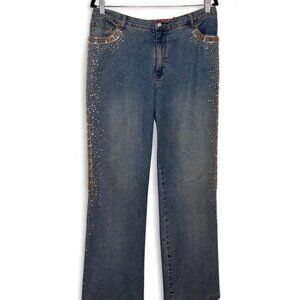 Very Vera Embellished Jeans Size 12 Y2K Sequin Pearl Denim